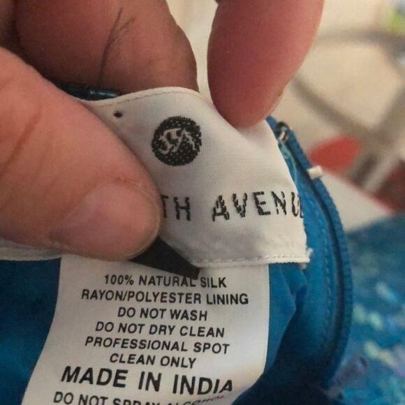 Saks Fifth Avenue Silk Top Small S Womens Vintage Blue Sequin Short Sleeve - Picture 12 of 12